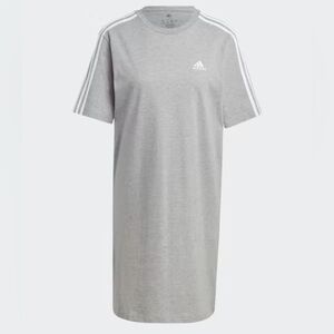 NWT Adidas Plus Size Essentials 3-Stripes Boyfriend T-Shirt Dress Gray White 3X